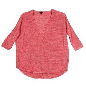 Express Sweater‎ Womens Medium Red White Marled Chunky Oversized Preppy Comfy